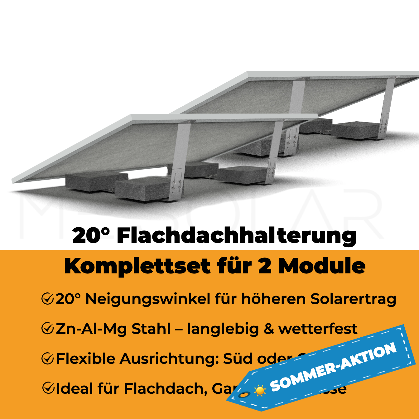 MonoFix 20° Flachdachhalterung Zn-Al-Mg für 2 PV-Module–ballastierte Montage