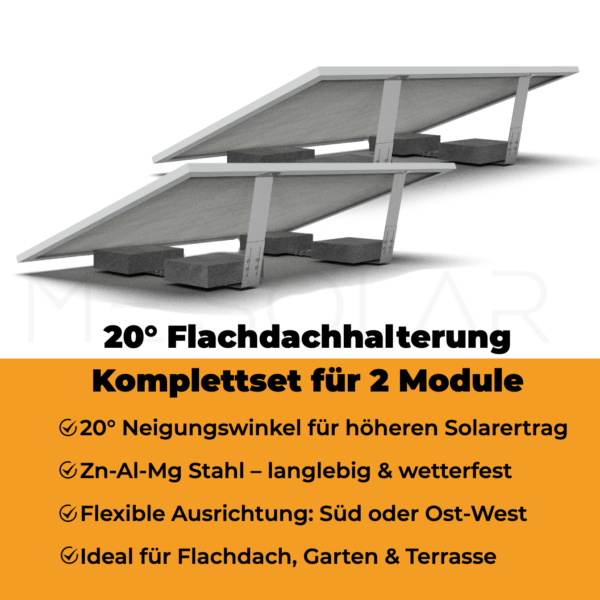 MonoFix 20° Flachdachhalterung Zn-Al-Mg für 2 PV-Module–ballastierte Montage