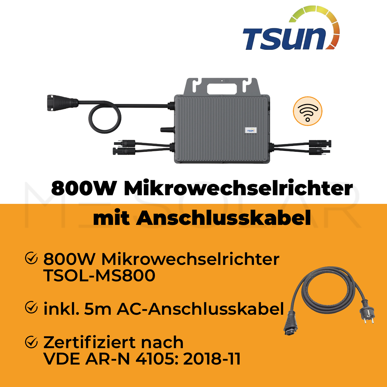 Tsun Mikrowechselrichter TSOL-MS800, WLAN, inkl. 5 Meter AC Schlusskabel