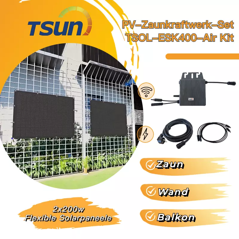 TSUN PV-Balkonkraftwerk/Zaunkraftwerk-Set, 400W Flexible Solarpaneele Air Kit