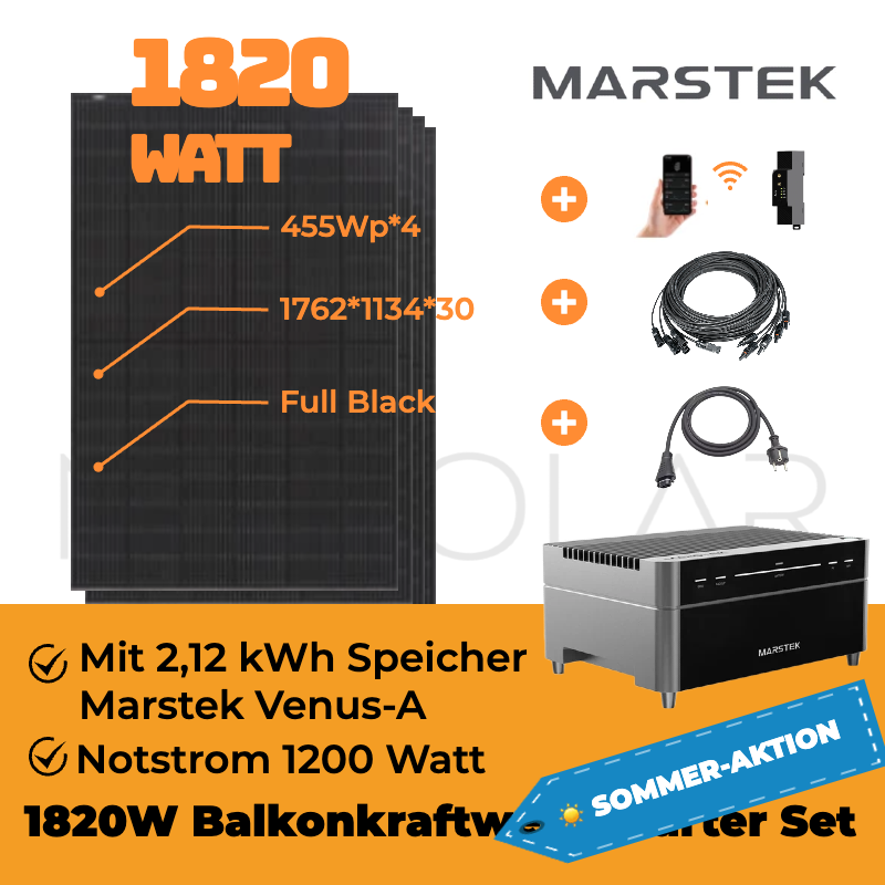 1820Wp Balkonkraftwerk mit 2,12kWh Speicher, Marstek Venus A