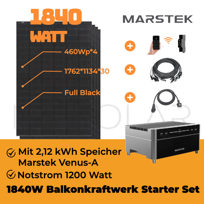 1840Wp Balkonkraftwerk mit 2,12kWh Speicher, Marstek Venus A