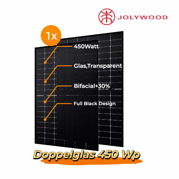 Jolywood 450W Bifazial transparent Glas-Glas Black Modul (Mindestabnahme 4 Stück)