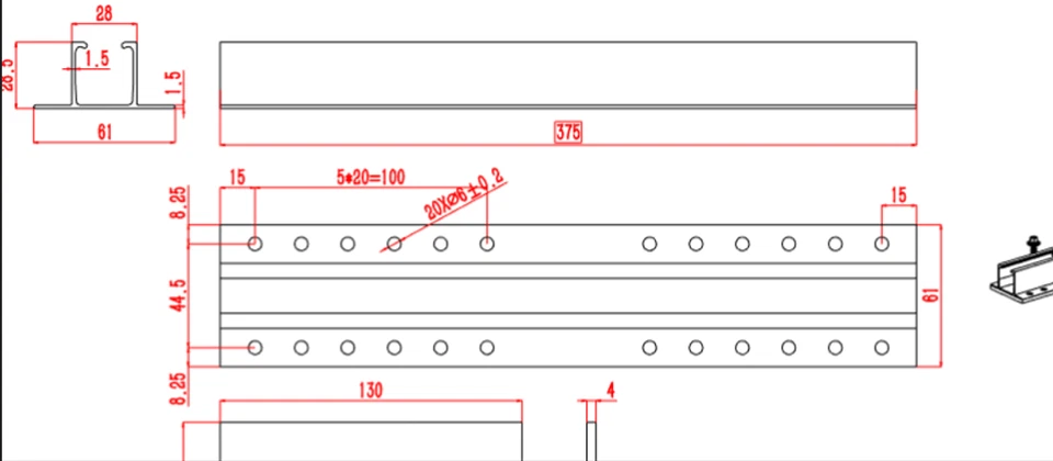 Kurzschiene für Trapezblech, mit Lochbild und EPDM – Bild 4