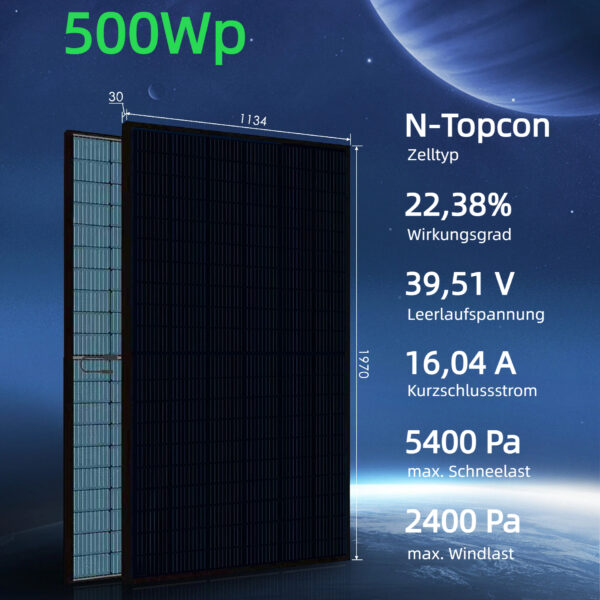 Alternative view of Bienesol 500W Bifazial Glas-Glas Full Black PV-Modul (Mindestabnahme 4 Stück)
