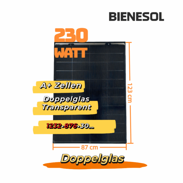 Bienesol 230W Bifazial Glas-Glas transparent Black Balkon-Modul