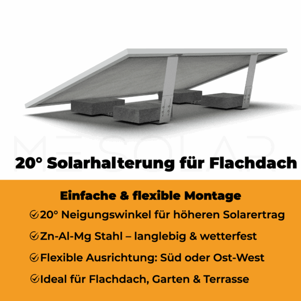MonoFix 20° Flachdach PV Aufständerung Garten ballastiert Zn-Al-Mg