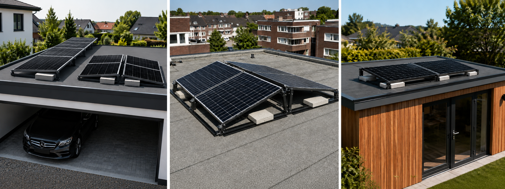 PreFix4 PV-Halterung für vier Solarmodule auf Garage, Terrasse und Flachdach